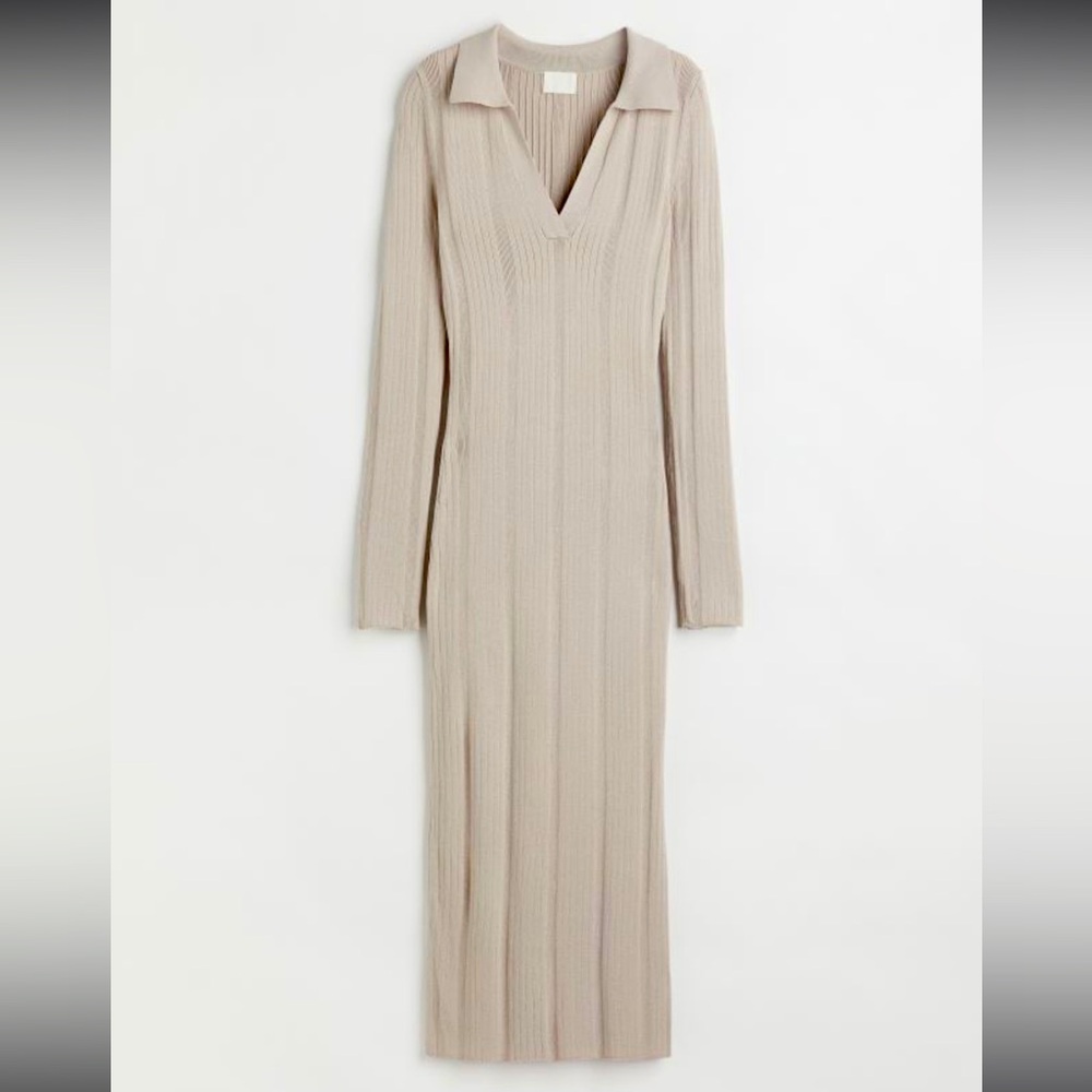 Rib Knit Collar Midi Dress